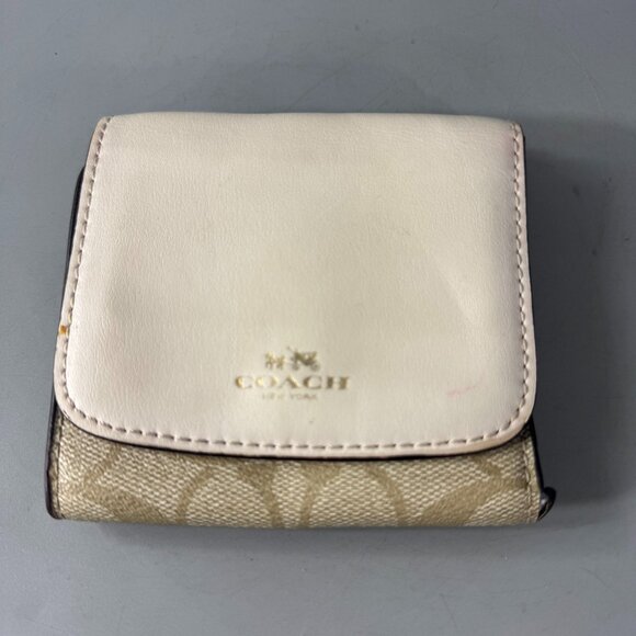 Coach Small Trifold Wallet In Blocked Signature Canvas - Picture 1 of 13